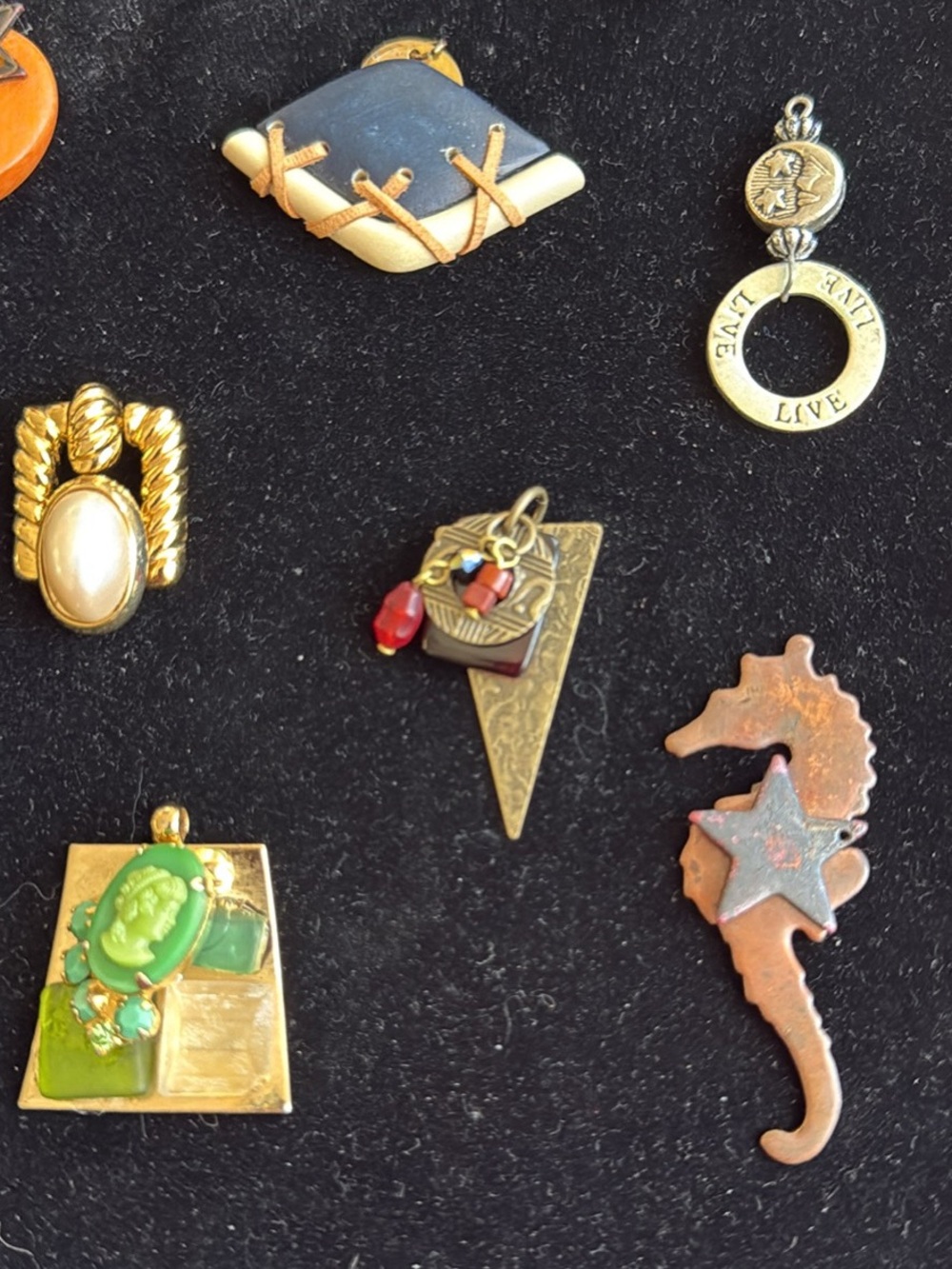 Assorted Vintage Charm Pendants in Orange, Gold, Navy, Green - Picture 3 of 4